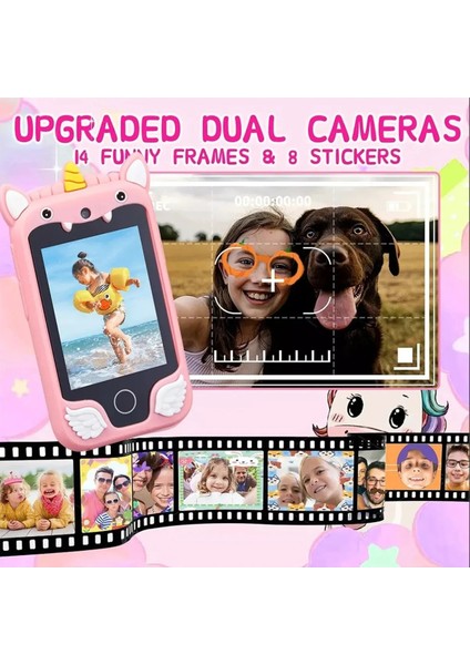 Çocuklar Için Eğitici Telefon Dokunmatik Ekran Çift Kameralı Fenerli Müzik Çalar Oyun Video modelleri