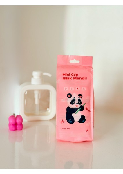 Sevimli 8' Li Mini Islak Mendil | Cep ve Çanta Boyu | Çocuklar Için Okula Uygun |ESSU91