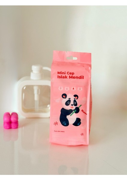 Sevimli 8' Li Mini Islak Mendil | Cep ve Çanta Boyu | Çocuklar Için Okula Uygun |ESSU91 modelleri