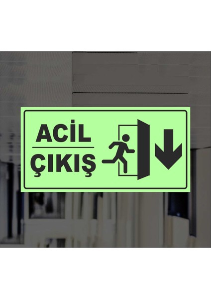 Acil Çıkış Aşağı Yön 15X30CM Lümen Karanlıkta Görünüm