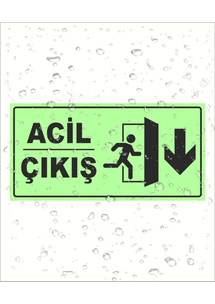 Acil Çıkış Aşağı Yön 15X30CM Lümen Karanlıkta Görünüm