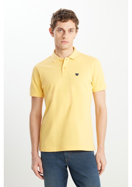%100 Pamuk Regular Fit Normal Kesim Sarı Polo Yaka Tişört