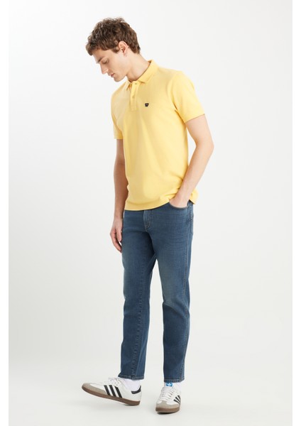 %100 Pamuk Regular Fit Normal Kesim Sarı Polo Yaka Tişört