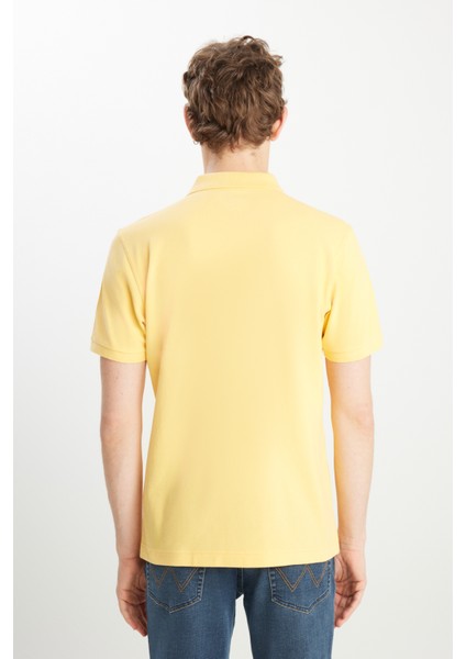 %100 Pamuk Regular Fit Normal Kesim Sarı Polo Yaka Tişört