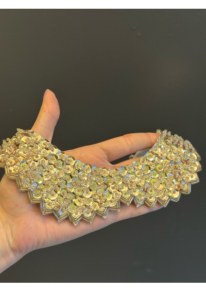 Sarı Pul Payet Işleme Boncuklu Yaka Dikiş Aksesuarı 20 cm fiyatları
