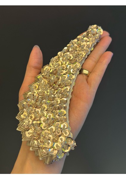 Sarı Pul Payet Işleme Boncuklu Yaka Dikiş Aksesuarı 20 cm fırsatları