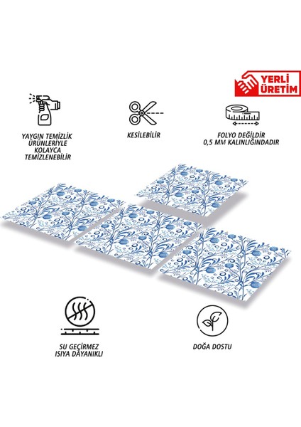 Kendinden Yapışkanlı Mavi Sarmaşık Desenli Pvc Karo 30 x 30 cm (33 Adet) 3 M²
