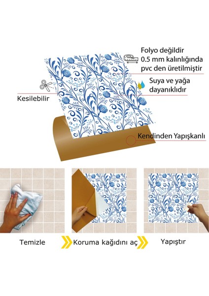 Kendinden Yapışkanlı Mavi Sarmaşık Desenli Pvc Karo 30 x 30 cm (33 Adet) 3 M²