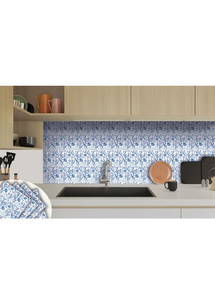 Kendinden Yapışkanlı Mavi Sarmaşık Desenli Pvc Karo 30 x 30 cm (33 Adet) 3 M²