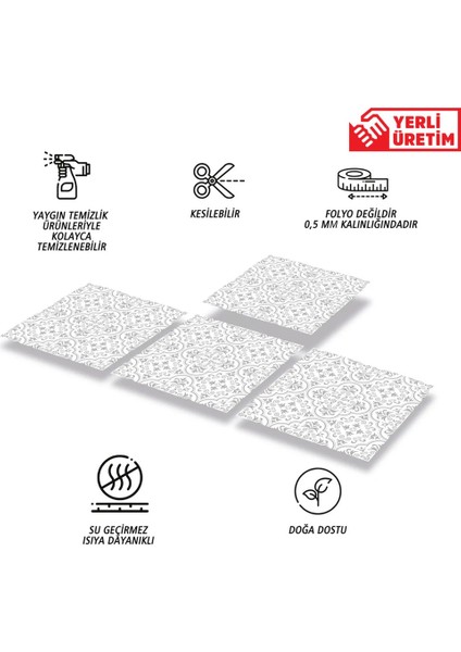 Kendinden Yapışkanlı Gri Motifli Desenli Pvc Karo 30 x 30 cm (33 Adet) 3 M²