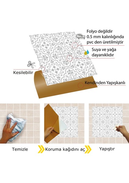 Kendinden Yapışkanlı Gri Motifli Desenli Pvc Karo 30 x 30 cm (33 Adet) 3 M²