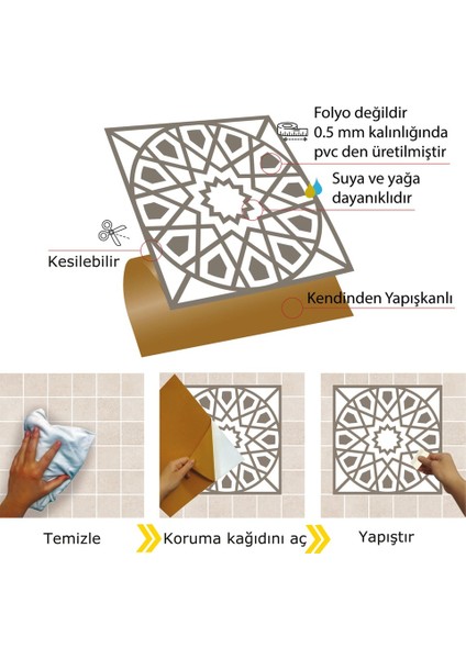 Kendinden Yapışkanlı Selçuklu Geometrik Desenli Pvc Karo 30 x 30 cm (33 Adet) 3 M² modelleri
