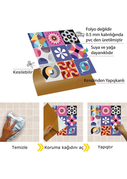 Kendinden Yapışkanlı Şeker Desenli Pvc Karo 30 x 30 cm (33 Adet) 3m2