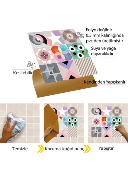 Kendinden Yapışkanlı Naif Desenli Pvc Karo 30 x 30 cm (33 Adet) 3m2