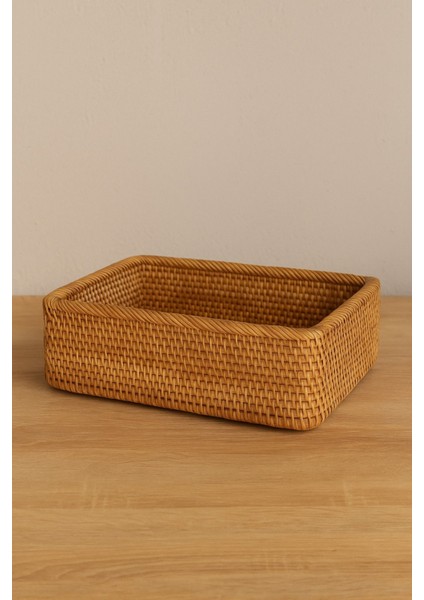 Doğal Rattan Dikdörtgen Saklama Kutusu, Çok Amaçlı Düzenleyici Sepet, 37 cm