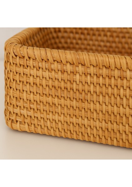 Doğal Rattan Dikdörtgen Saklama Kutusu, Çok Amaçlı Düzenleyici Sepet, 37 cm