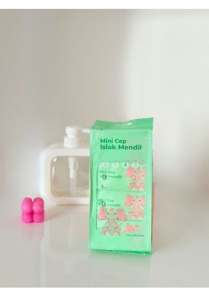 Sevimli 8' Li Mini Islak Mendil | Cep ve Çanta Boyu | Çocuklar Için Okula Uygun |ESSU91 fiyatları