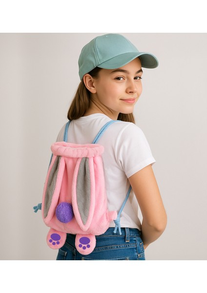 Pandamke Peluş Tavşan Detaylı Çocuk Sırt Çantası Kulak ve Patili Model
