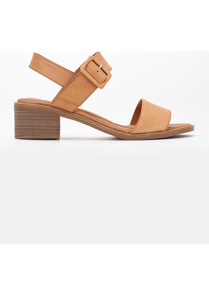 Kadın Deri Kalın Bantlı Tokalı Sandalet - Taba modelleri