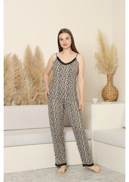 Leopar Desenli Askılı Takım