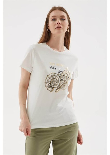 Baskılı Ekru Kadın T-Shirt 25Y0398K1 modelleri