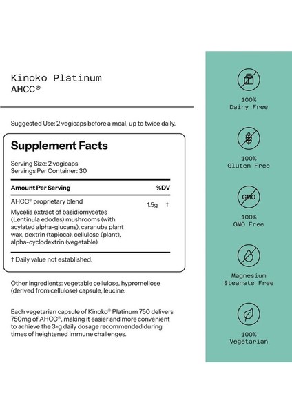 Kinoko Platinum Ahcc, 60 Vegi Capsul.usa Menşei fiyatları