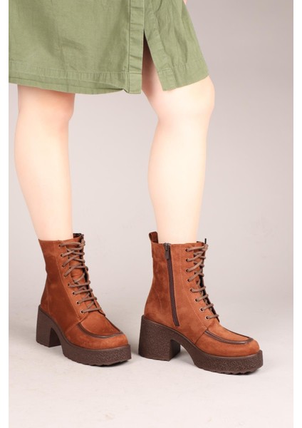 Tullıa Bağcıklı Süet Topuklu Kadın Bot Tarçın