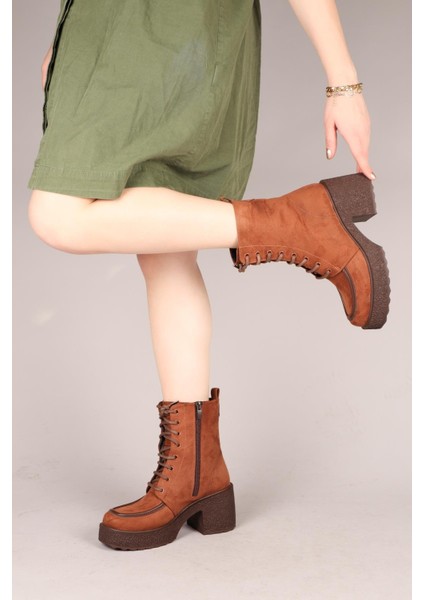 Tullıa Bağcıklı Süet Topuklu Kadın Bot Tarçın modelleri