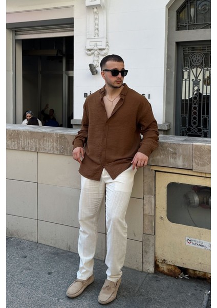 Napas Erkek Oversize Keten Görünümlü Gömlek