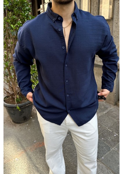 Napas Erkek Oversize Keten Görünümlü Gömlek