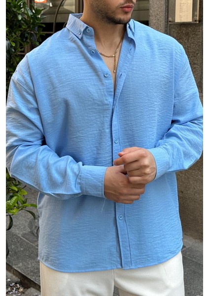 Napas Erkek Oversize Gömlek Günlük Kullanım İçin Desenli Mavi Polyester fiyatları