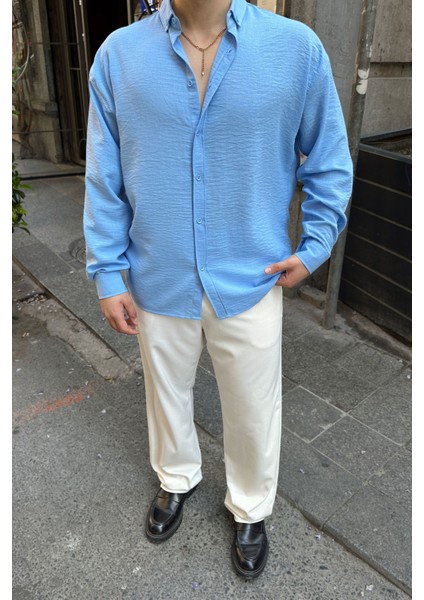 Napas Erkek Oversize Gömlek Günlük Kullanım İçin Desenli Mavi Polyester fırsatları