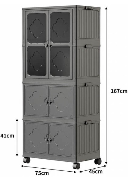 Çok Amaçlı Büyük Hacimli Tekerlekli Katlanabilir 3 Katlı Saklama Kabı Gardırop Organizer Antrasit