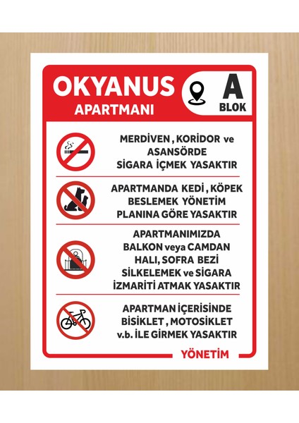 Apartman Kuralları (Özelleştirebilinir) Tabela Levha 30X40CM Pvc ( Polikarbon)