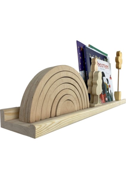 Montessori Doğal Ahşap Çocuk Odası Kitap Çerçeve Resim Rafı 50 cm fiyatları