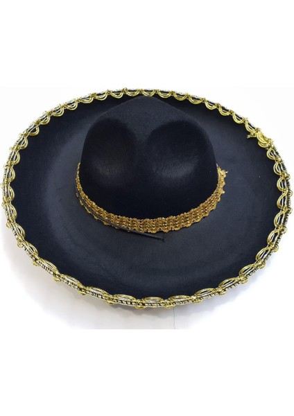 Altın Renk Şeritli Meksika Mariachi Latin Şapkası 55 cm Çocuk