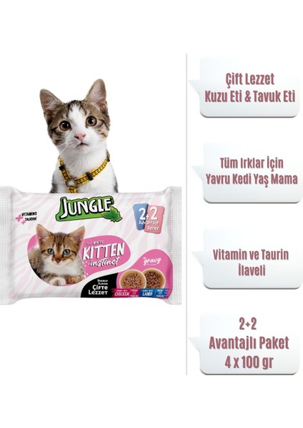 Çift Lezzet Pouch Yavru Kedi Maması Tavuk-Kuzu 4*100 Gr.