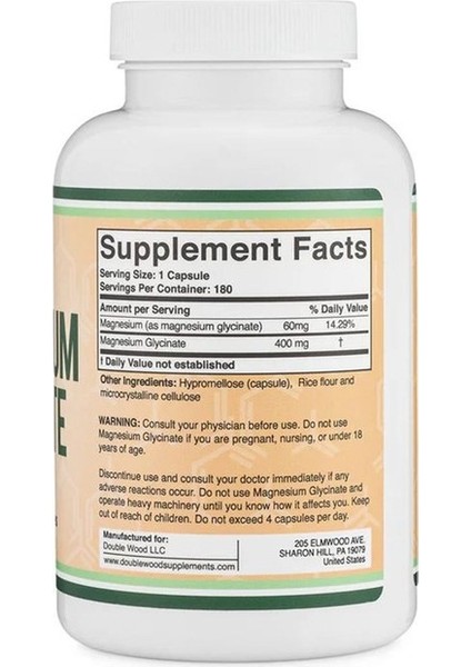 Magnesium Glycinate 400 mg 180 Kapsül