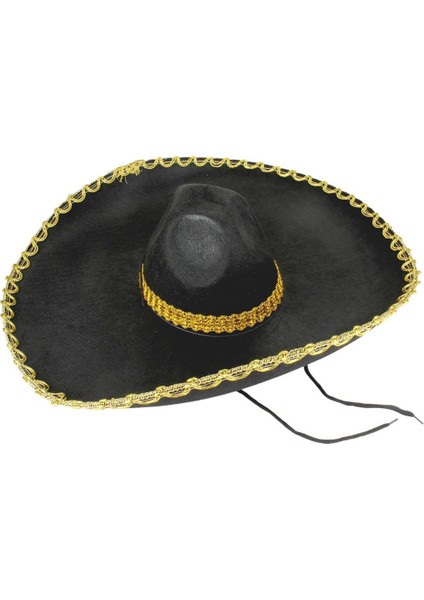 Sombrero Meksika Şapkası Mariachi Altın Şeritli Yetişkin Boy
