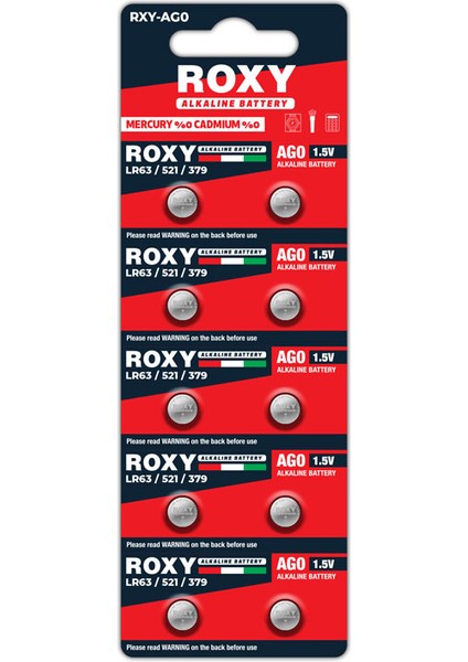 Ag0 LR63/LR521/379 10 Mah Alkalin Düğme Pil 10 Lu Paket