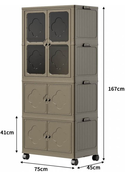 Çok Amaçlı Büyük Hacimli Tekerlekli Katlanabilir 3 Katlı Saklama Kabı Gardırop Organizer Cappuccino