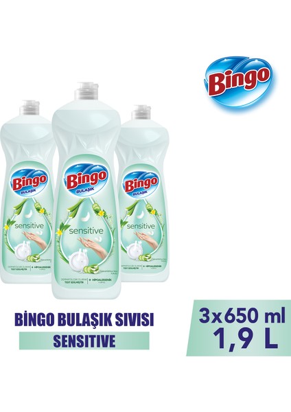 Sıvı Elde Bulaşık Deterjanı Sensitive 650ML x 3 Adet