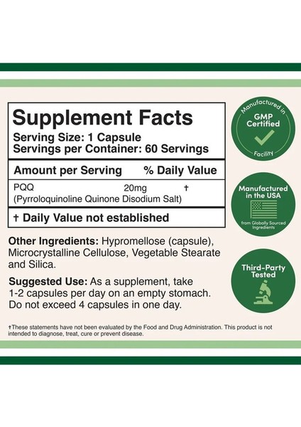 PQQ 20 mg 60 Kapsül fiyatları