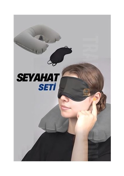 Seyahat Boyun Yastığı Uyku Maskesi Seyahat Seti
