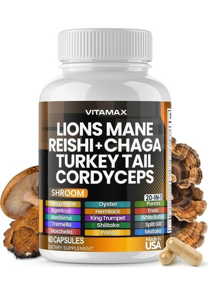 Lions Mane Reıshı + Chaga Turkey Tail Cordyceps 60 Kapsül