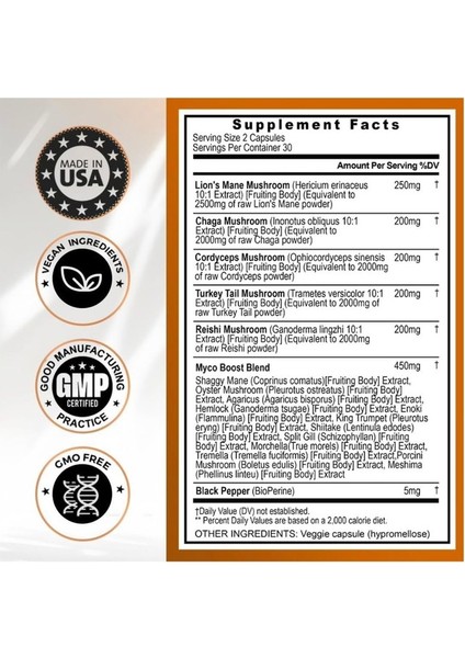 Lions Mane Reıshı + Chaga Turkey Tail Cordyceps 60 Kapsül fiyatları