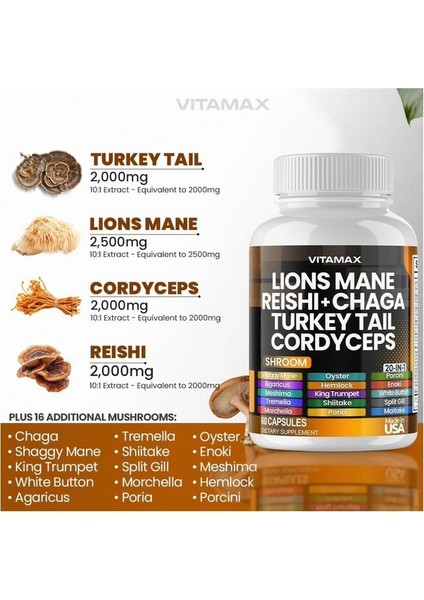 Lions Mane Reıshı + Chaga Turkey Tail Cordyceps 60 Kapsül fırsatları