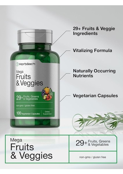 Horbäach Mega Fruits And Veggies Supplement | 100 Capsules - Ithal