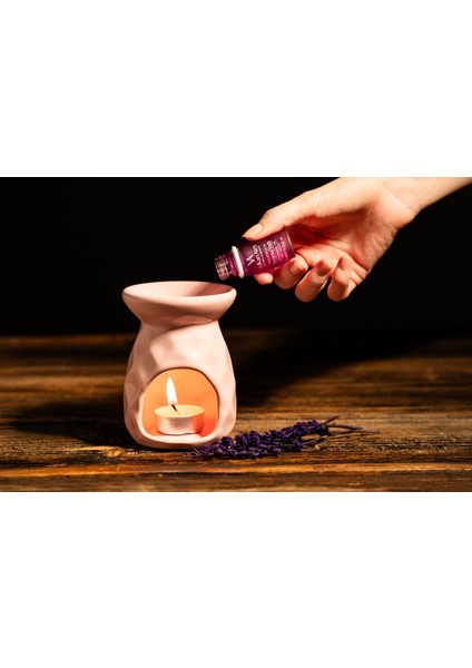 & Seramik Buhurdanlık Seti Pembe Renk + Lavandula Angustifolia Saf Lavanta Yağı 10 ml + Mum fırsatları