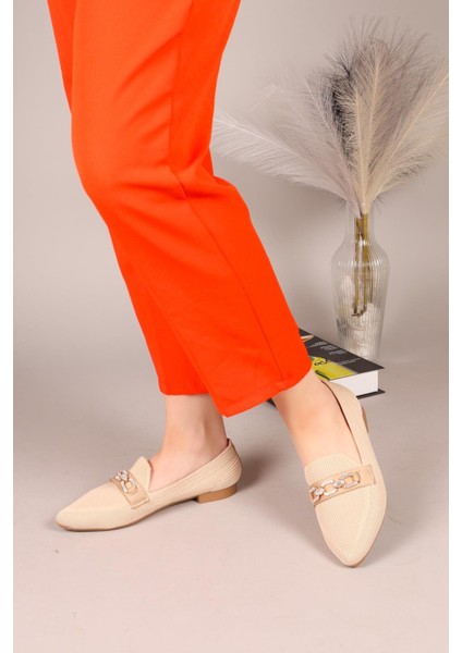 Triton Taş Zincirli Triko Babet Bej